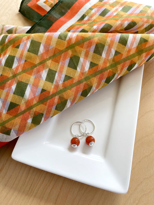 CO. Faceted Orange Aventurine dangles on sterling silver hoop earrings