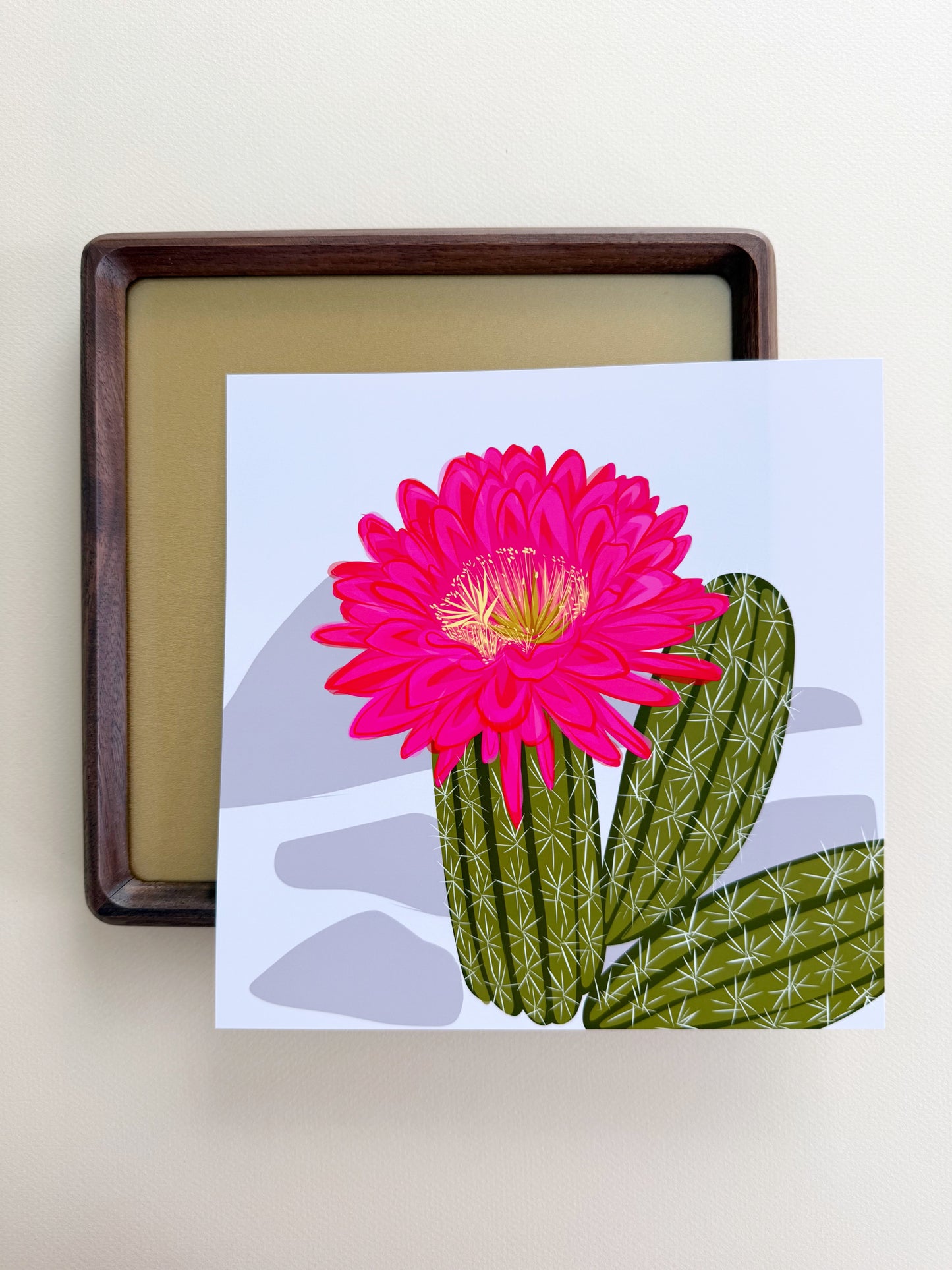 A. Bold pink Blooming Cacti print on turquoise background