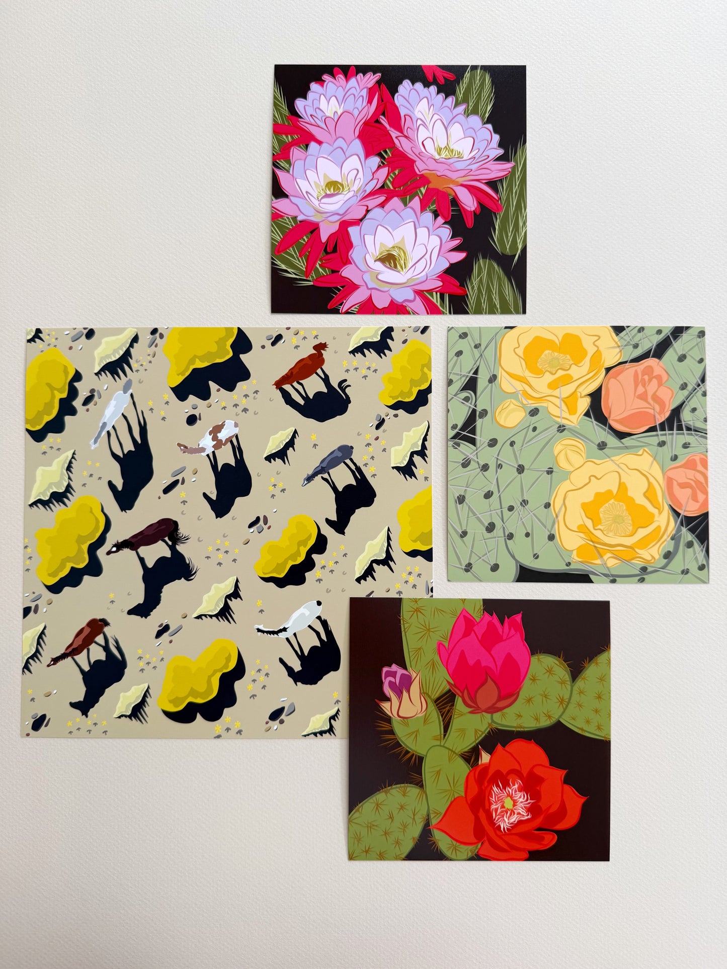 A. Bold pink & violet Blooming Cactus print on brown background