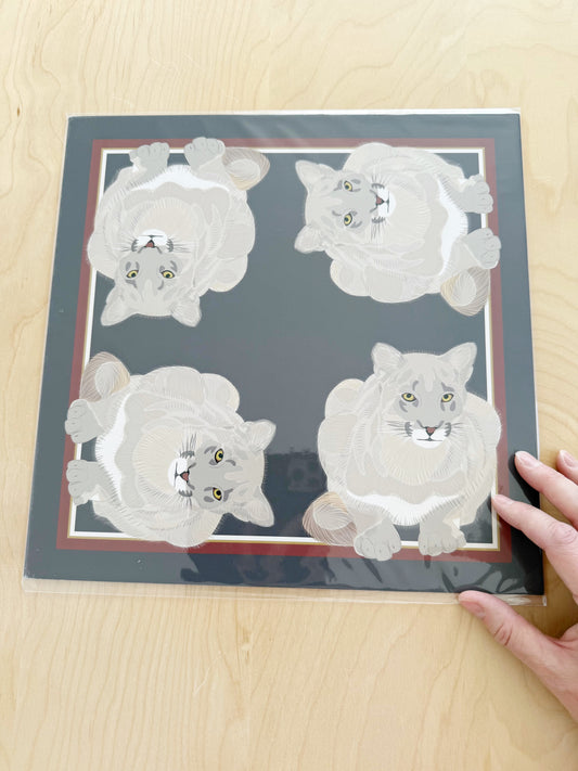 AD. Print of my Cougar design 12” square on a dark plummy brown background