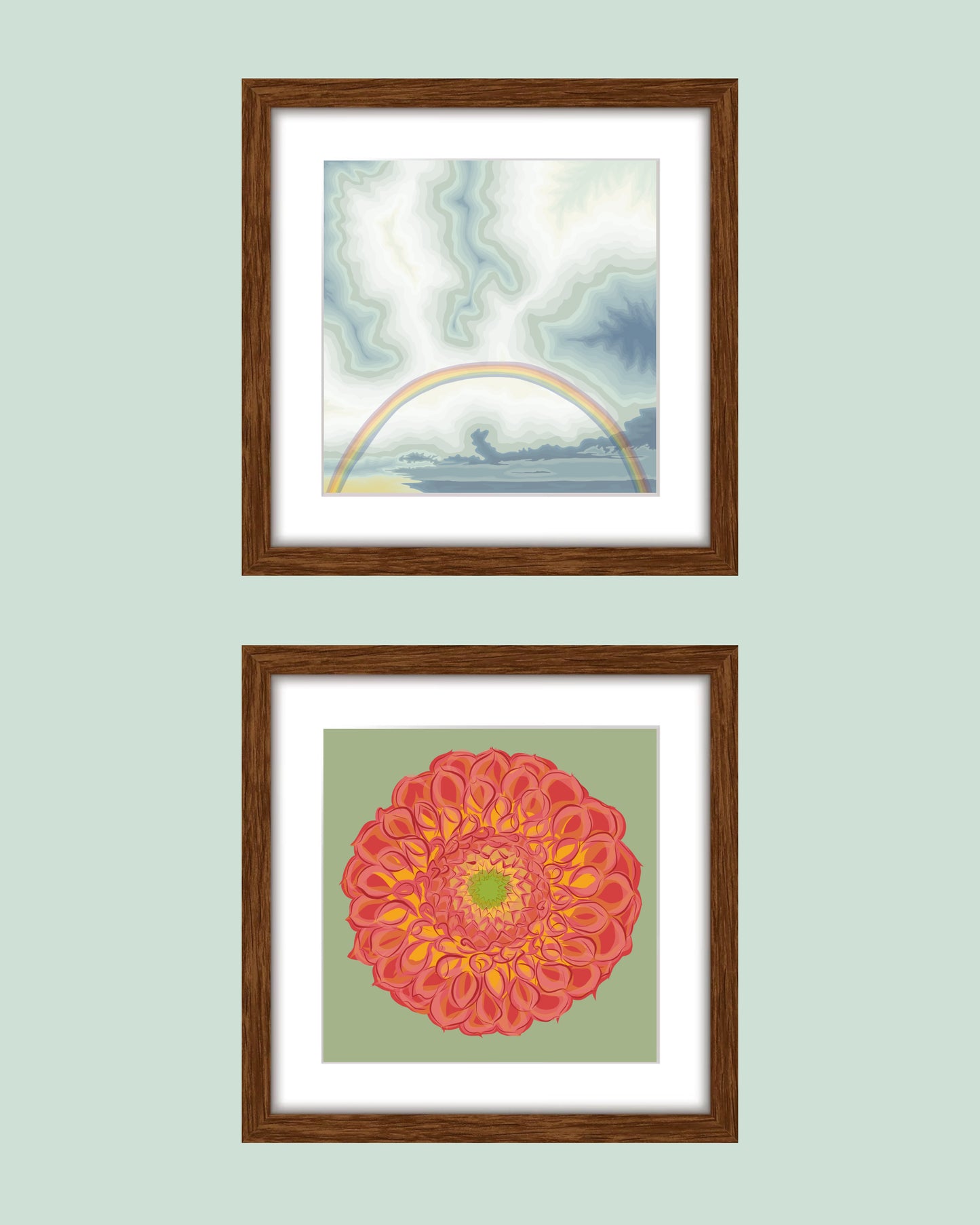 A. Rainbow, Flowers, Hummingbird & Monarch group of four prints