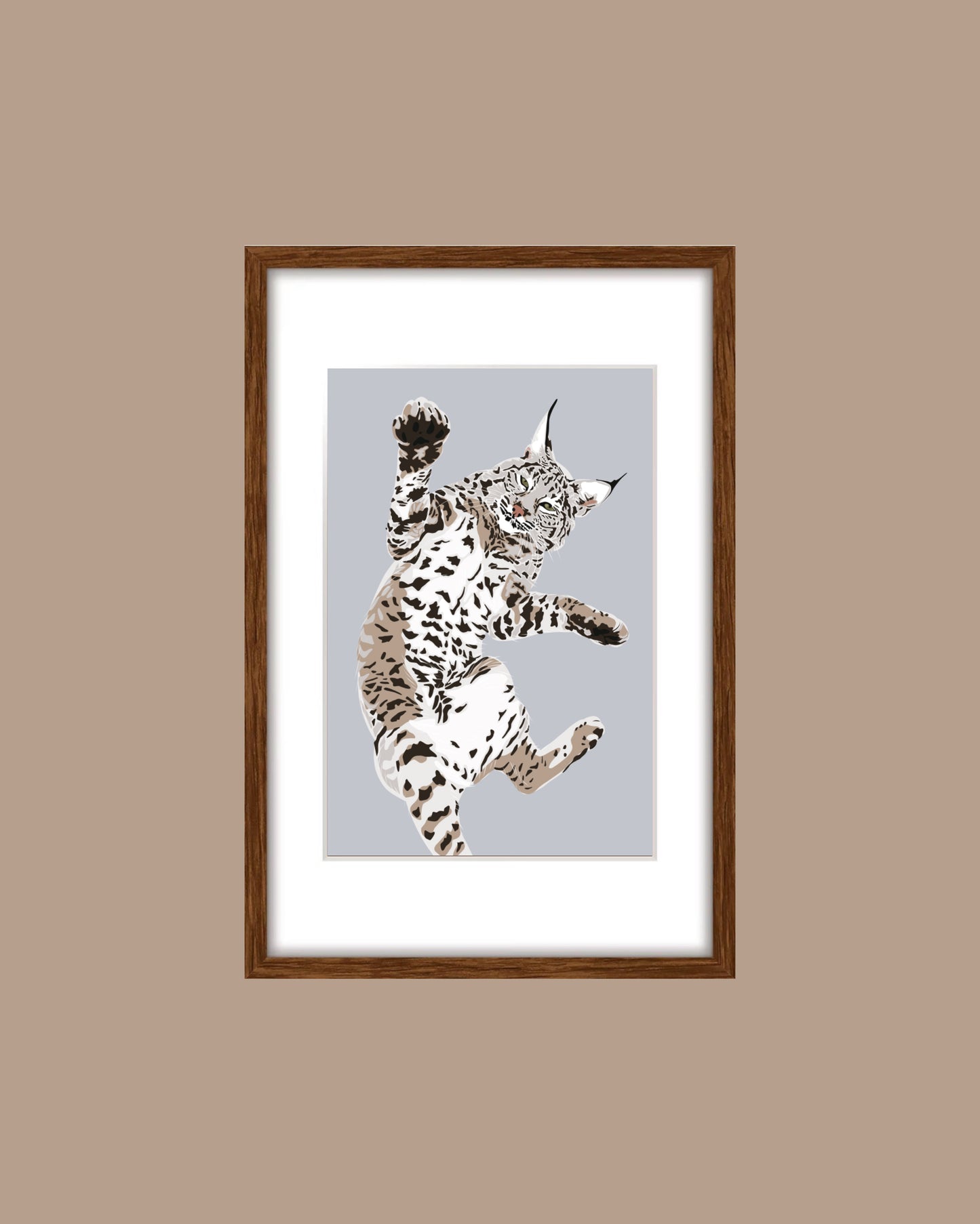A. Playful Bobcat drawing 8 x 12” Print on a light gray background