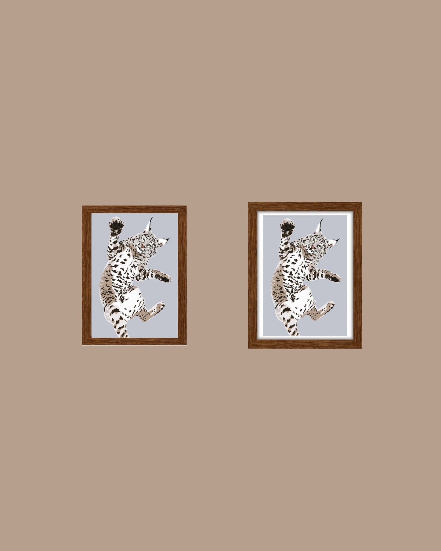 A. Playful Bobcat drawing 5x7” Print on a light gray background